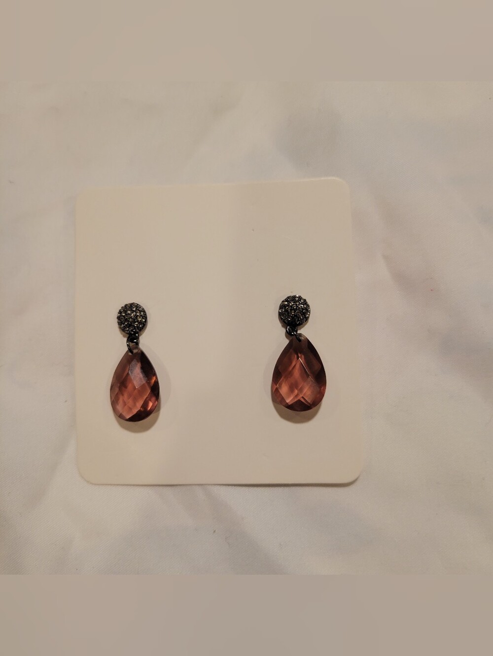 👗EUC~Elegant Pink Teardrop Crystal Drop Earrings